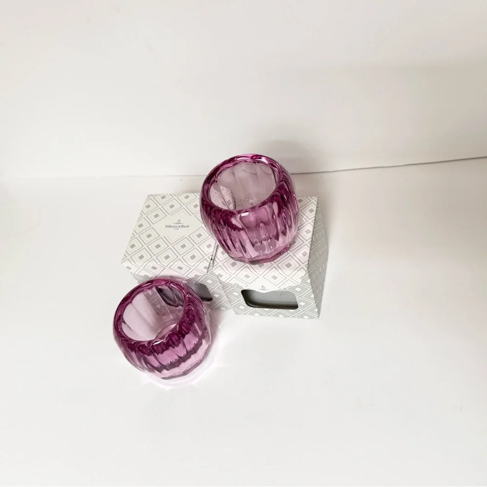 Villeroy & Boch Colored DeLight Rose Crystal Tealight Candle Holders Set of 2